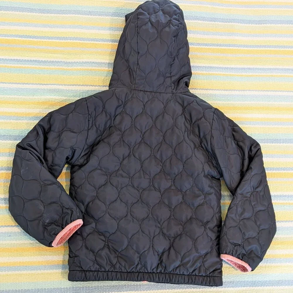 ⭐ Columbia Black quilted coat with fuzzy pink lining size XS 6-6x